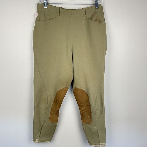 Tailored Sportsman Equestrian Riding Breeches Size 30 Khaki Side Zip Knee Patch - Picture 1 of 13